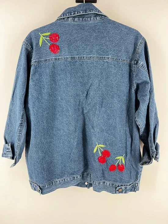 Quacker Factory Vintage Sequin & Embroidered Cherry Denim Jacket - Large - EUC - Picture 5 of 8